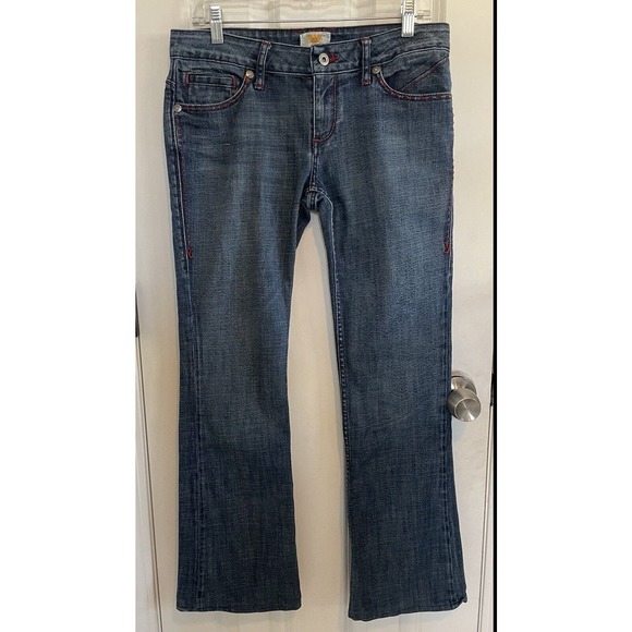 Antik Jeans Womens 29 (36x29) Embroidered Blue Denim Jeans Flap Pockets Bootcut - Picture 1 of 12